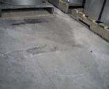 Efflorescence is the deposit of soluble salts after saturation and evaporation. This can occur as concrete slabs dry, especially if moisture is trapped beneath objects placed on the floor. A solution of weak acid effectively removes efflorescence.