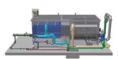 Pretreated water  flows by gravity to 4-mgd Trident wastewater treatment units in Thomson, Ga. The removed solids are sent to the backwash waste holding the basin.
