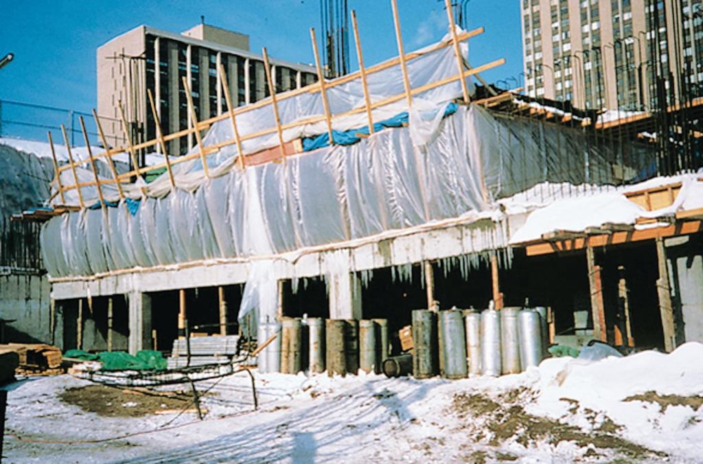 With proper protection, concrete work can proceed even in the coldest weather.