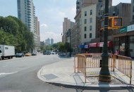 An 18-foot curb extension at 110th street and Columbus Avenue decreases the distance pedestrians have to walk in the street between crosswalks