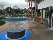 Wet-play spaces like these at the Tandy Family YMCA, in Tulsa benefit from Bomanite’s Sandscape, which can be combined with a Revealed treatment to create safe, slip-free surface with a sparkling luster.