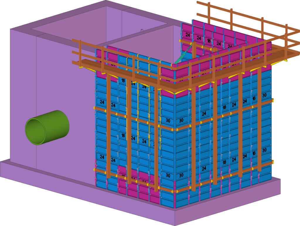 The 3D model (above) shows clearly the various sections of formwork required, allowing the field crews (below) to work quickly and efficiently.
