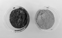 Two Class F fly ash samples , one with a higher residual carbon (left).