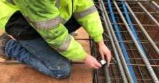 To protect the sensors, install them to the side of the rebar so they don’t get stepped on. Also, coordinate closely with your ready-mix producer so sensors are in place before the concrete arrives.