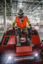 Stevie Ray Lloyd, president of Lloyd Concrete Services finishing the mega-slab in Texas.