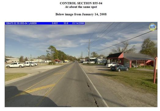 That same section of road three years later. Note asphalt cracking in right-hand lane. LaDOTD employees can call up and compare full-size images and data for any given route via Fugro Roadware’s web-based iVision software