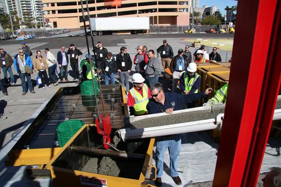 Day Two: Del Zotto demonstrated how to place concrete with a hopper lifted by the Hydra-Brute Unloader truck. Tuf-Tite (Lake Zurich, Ill.) supplied risers and accessories for this septic tank lid, and Clearstream Wastewater Systems (Beaumont, Texas) presented its “extended aeration” sewage treatment system for septic tanks, which precasters sell with septic tanks in some regions of the country.