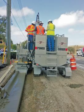 Stringless techniques are also used for slipform curb work.