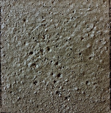 Concrete slab surfaces after 100 freeze-thaw cycles with evaporation retarder (this photo) and finishing aid (next photo).