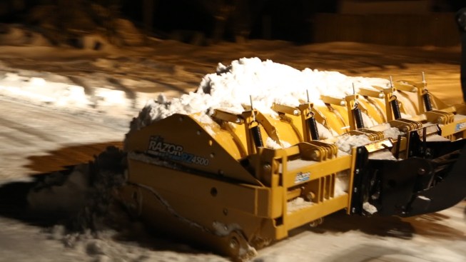 Parking lots are engineered to direct water toward storm sewers, so they have high break points and low spots. Rigid blades that don’t conform to varying surface levels don’t catch all these contours, so employees spend more time salting and/or sanding. A segmented blade with independent sections “floats” along the surface; as the plow moves, sections raise or lower to follow pavement height, leaving little to no snow behind.