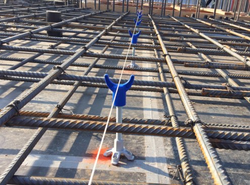 This screed rail system has been adapted for use on suspended slabs.