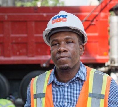 DDC's Emmanuel Louijenue, a 2013 graduate of Syracuse University, is managing a Safe Routes to School project in Manhattan - his first as a DDC Resident Engineer.
