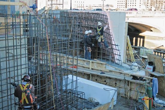 Cutting polystyrene foam on a hot-wire table was an easy, inexpensive forming solution for this battered, curved wall. 