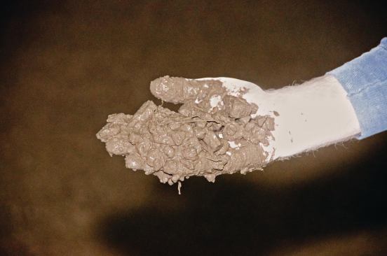 Steel fibers aren’t particularly noticeable in concrete, as shown here. 