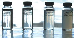EPA's new effluent limitations guidelines require larger construction sites to limit sediment in stormwater discharges to 280 nephelometric turbidity units (NTU). This image shows what stormwater samples look like at different NTU levels — from pollutant-free water to nearly opaque, polluted water. From left: 0 NTU, 20 NTU, 100 NTU, and 800 NTU. Photos: Brian Wanzenried