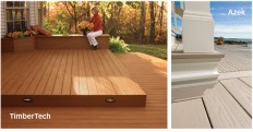 STEP ON IT: From left, TimberTech added a new color, Desert Bronze, to its XLM line of PVC decking. The color features streaks for a more tropical look; Azek says it will be adding darker colors to its PVC decking line this year.