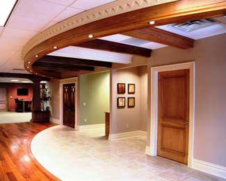 The ceiling of Brunsell's showroom showcases its custom millwork.