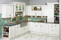 SEEING THE LIGHT: Five years ago, consumers picked doors with heavy moldings and intricate hardware. Now, Merillat's Sara Reep says, they're "playing it safe" and picking simpler, higher-quality, and more long-lasting choices, such as Merillat's Shaker-style Tolani line shown here.