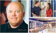 ABCS OF GROWTH: ABC Supply CEO David Luck (left) views the writing of a core purpose and vision statement as a vital preliminary step toward achieving growth. Above and below right: The company aims to open more facilities, some of which updated their display areas in the past year.