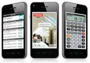 POCKET UTILITY: Builders and contractors are finding lots of useful smart phone applications for their work. Red Laser (left) scans barcodes and then reports who's selling the same product at what price. Velux (center) created a tool that can show how its skylights would look in a customer's home. And Calculated Industries (right) offers a smartphone version of its Construction Master Pro calculator.
