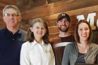 Welcome! After Brent Simmons (above, third from left), VP and general manager of Mountain Lumber in Boone, N.C., revamped the store's sales area, walk-in cash sales jumped 35%. Here he's with parents Dwight and Sandra Simmons and wife Autumn Simmons.