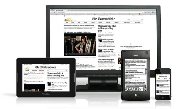 Boston Globe responsive website, featuring Apple Newton. Photo courtesy of Antoine Lefeuvre