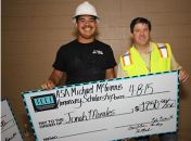 Jonah Morales accepts the ASA Mike McGinnis Honorary Scholarship from its namesake Mike McGinnis, Allen & Allen Co. The scholarship is part of the company’s multi-step educational program.