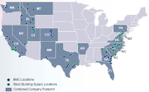 Locations of Stock Building Supply and BMC, which announced on June 3 2015 that they'll merge