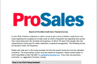 Title page to ProSales' 2016 survey on taking credit cards and generally getting paid
