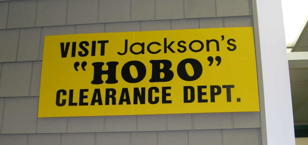 The "HOBO" clearance section of Jackson Lumber, Lawrence, Mass.