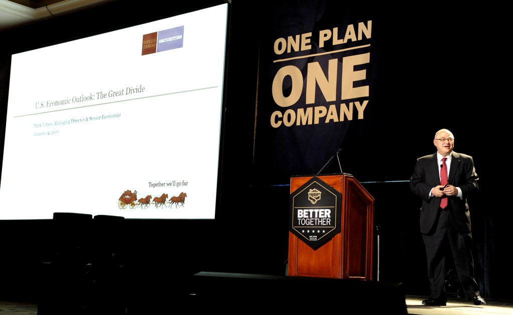 Mark Vitner, senior economist at Wells Fargo Securities, speaks at BMC's meeting in Las Vegas on Jan. 13, 2016