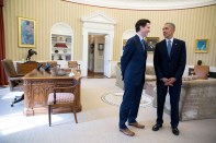 Canadian Prime Minister Justin Trudeau and U.S. President Barack Obama, photographed in the Oval Office during a visit by Trudeau to the White House on March 10, 2016.