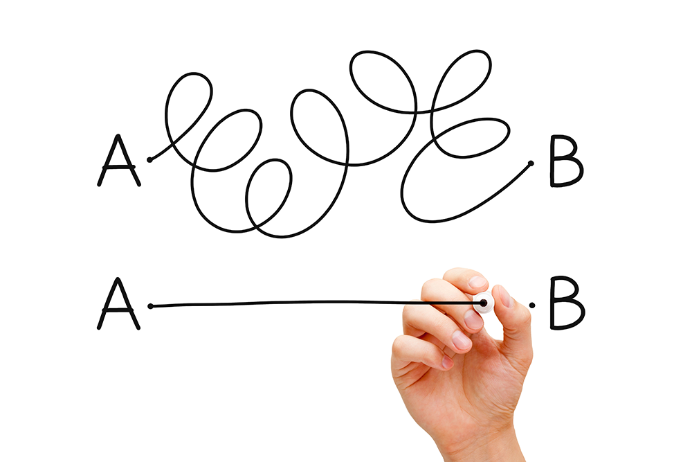 A curly route vs. a straight route