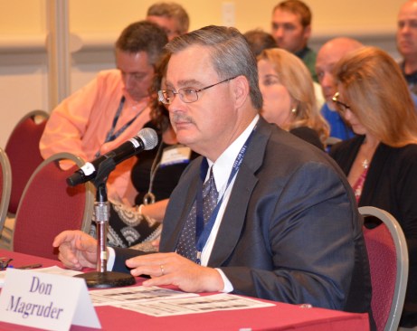 Don Magruder asks questions at the 2017 FBMA Executive Panel discussion in October 2017