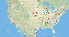 Blue dots are openings, red dots are closings, orange dots are acquisitions