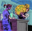 Illustration showing a customer taking a huge bundle of cash to a building material dealer's counter.