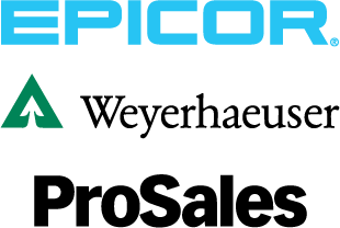 Epicor, Weyerhaeuser, and ProSales logos