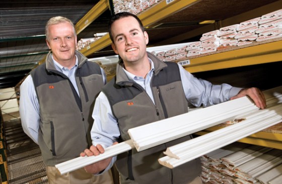 MAD ABOUT MOLDING: Northern New Jersey is a big market for molding, and Kuiken Brothers feeds that need through its own private label brand, KB Classical Moulding, as well as through regular molding sales. Leading the effort are, left, Dan Hughes, kitchen and millwork manager; and Ryan Mulkeen, who runs marketing but also helped create the KB Classical Moulding line.