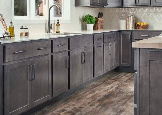 Wolf Home Products features a gray stain option for its Berwyn and Hanover door styles.