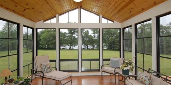 At approximately $10.25 per square foot, Eze-Breeze is an affordable option for enclosing porches and patios. The aluminum framed, vinyl-glazed panels are strong, shatter-proof, and flexible while sporting the look of traditional windows. www.ezebreeze.com