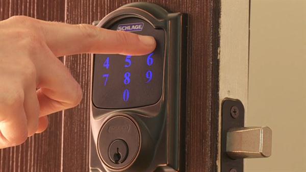 This deadbolt by Schlage utilizes a motorized deadbolt and can be operated from a cell phone or computer. Its fingerprint-resistant touch interface protects the user's access code. www.schlage.com