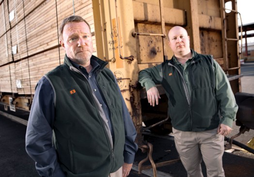 BIG LOTS: Jim Wagner (left), Kuiken Brothers' lumber buyer, and Calvin Wahl, purchasing manager, like to buy their commodities by the rail car load.