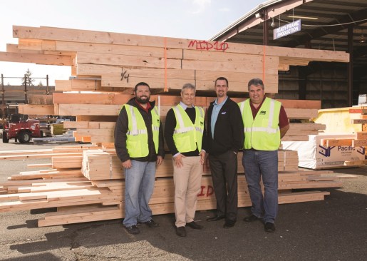 Operations Manager Tom Johnston, Director of Sales John Osborne, Design Manager Matt Garmon, and Sales Manager Jeff Dorn, shown at BMC’s Tacoma facility, have worked to incorporate Ready-Frame into every BMC business plan.