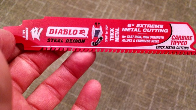 Six different types of recip blades with carbide teeth are now available from Diablo, ranging from 3 to 20 teeth per inch. Shown here is the 6" Diablo Steel Demon Extreme Metal Cutting blade for cast iron, high strength alloys, and stainless steel.
