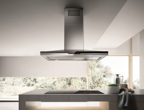 The newest addition to Elica’s Techne Plus series is the Stoney Island vent hood,