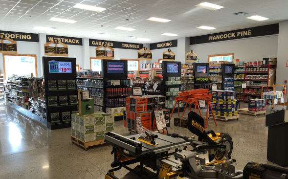 Inside Hancock Lumber's store in Kennebunk, Maine