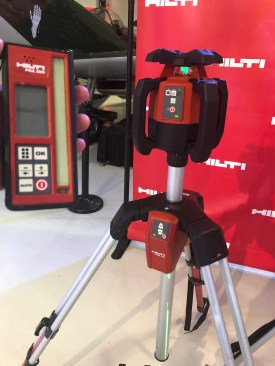 The PR30HVSG rotary laser. Letters mean: Horizontal, Vertical, Slope, Green. The unit is auto-leveling and works as a system - tripod, receiver, and laser. The tripod raises and lowers as you move the receiver height. You can turn the unit on it’s side, set the car point with the receiver, and the laser will self adjust to find the receiver within 10 degrees. As with all Hilti laser levels, includes 2 years of free calibration. Price range around $1800