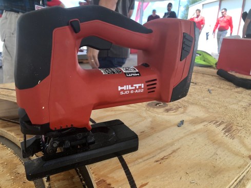 The new cordless brushless jigsaw SJD 6-A22 can bevel up to 52 degrees, has an LED, removable dust windows and dust shroud for vac hookup, quick release chuck, three orbital settings (plus no orbital). It has a variable speed trigger and 6 max speed settings.
