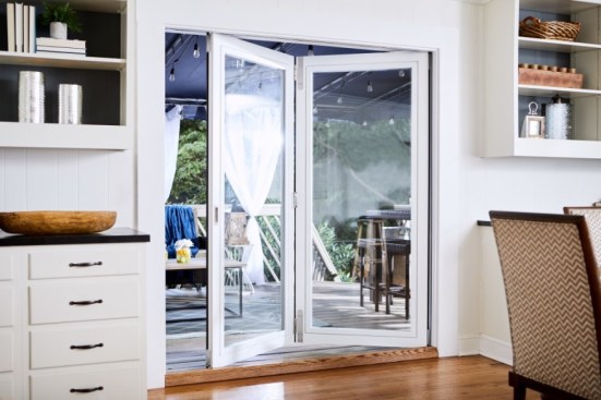 The JELD-WEN F-2500 folding patio door, shown here folded.