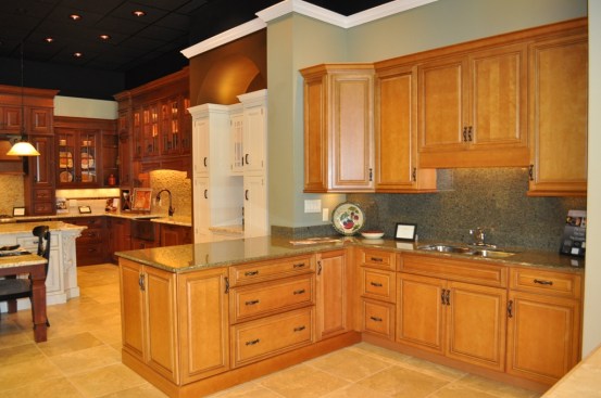 A view of some kitchen displays in the Coast Design Kitchen & Bath showroom in Mobile, Ala.